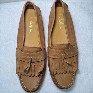 Women’s Cole Haan fringe tan leather Air Tobin tasseled driving moccasins size 9